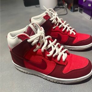 Nike Red and White High-Top Sneakers